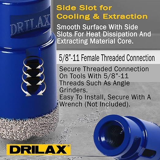 Drilax Pro Series 1-1/4 Inch Diamond Hole Saw for Angle Grinders | 1-3/8" Depth | 5/8"-11 Thread | Ideal for Faucets, RO Filters, Grab Bars & Dry Drilling | Long Life