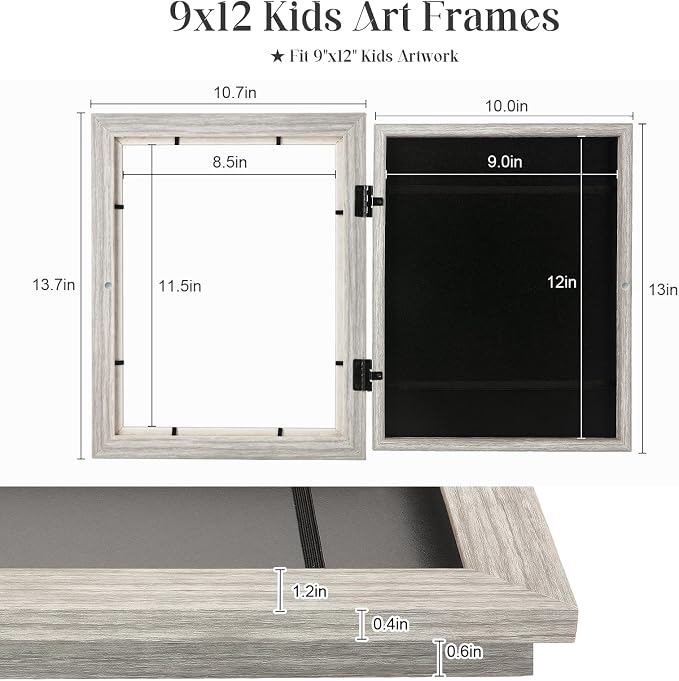 GULETHUN Kids Art Frames, 9x12 Front Opening Kids Artwork Frames Changeable - Image 6