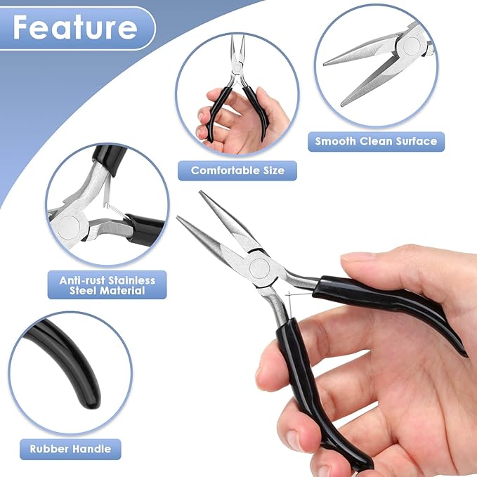 Billbotk Chain Nose Pliers For Jewelry Making, Flat Nose Jewelry Pliers, Craft Pliers For Jewelry Making