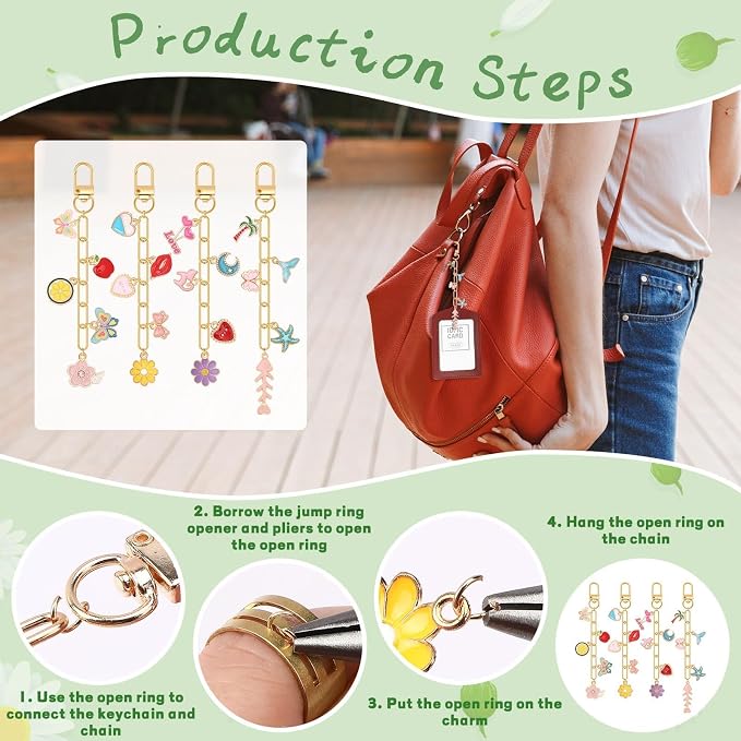 AUGSUN 189Pcs Keychain Making Kit Assorted DIY Keychain Craft | Colorful Key - Image 3