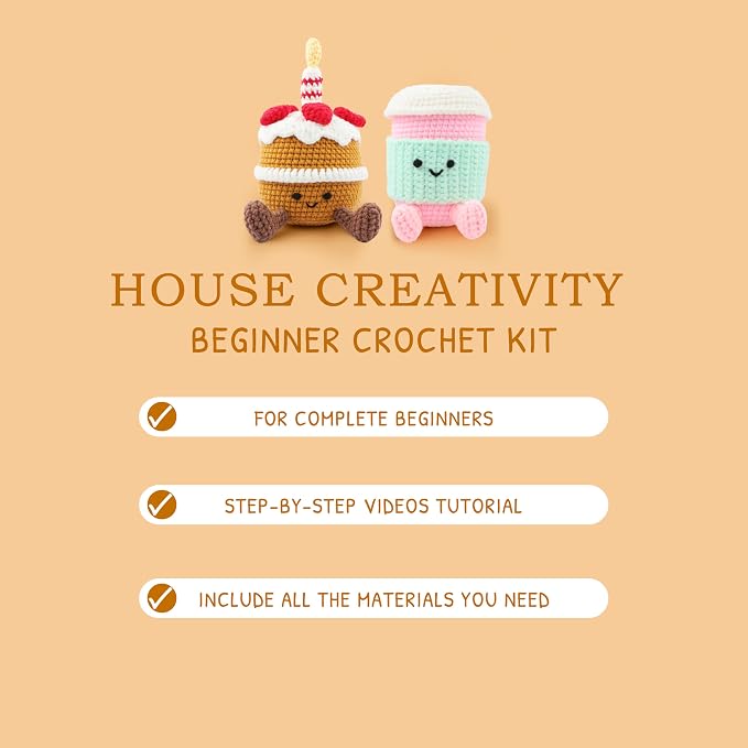 HOUSE CREATIVITY Crochet Kit for Beginners – Create a Cute Cake & Coffee Scene - Image 5