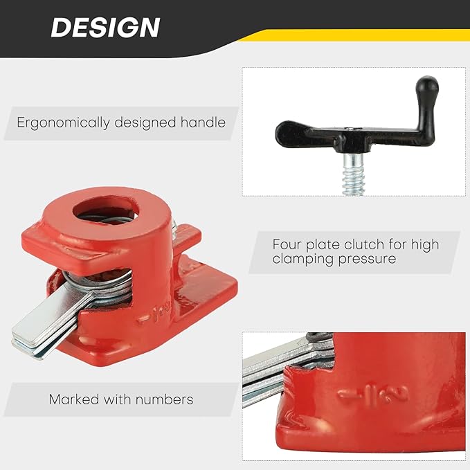 Wood Gluing Pipe Clamp Set | 1/2" Heavy Duty Woodworking Cast Iron Pipe Clamps Quick Release Pipe Wood Clamps (4 Pack, 1/2")