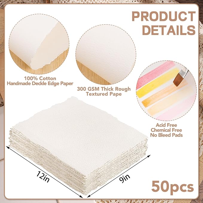 50 Sheets Watercolor Paper 9 x 12inch, 300 GSM Deckled Edge Paper - Image 2