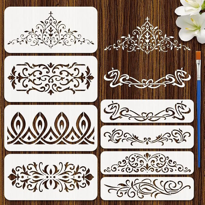 FINGERINSPIRE 8Pcs Art Nouveau Decorative Patterns Stencil by FINGERINSPIRE