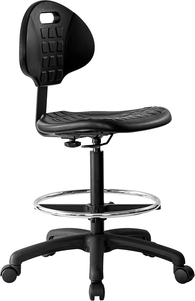 Chair Master (Tall Bench Stool, Standard Casters Easy to Clean! Ergonomic Polyurethane Drafting Stool. Seat Height Range 23"-33". Heavy Duty Adj. Footring. for Home Office Lab Workstation.