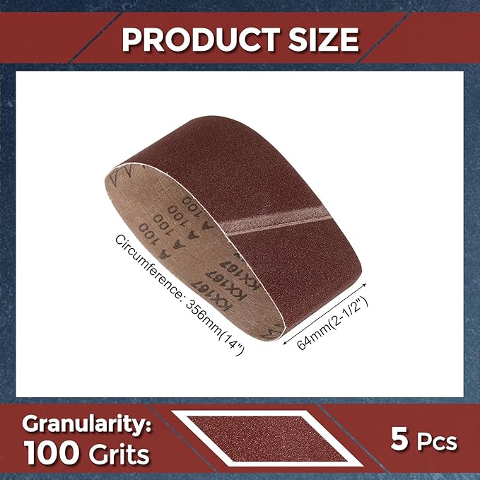 5 Pcs Sanding Belts 2-1/2 x 14 Inch 100 Grit Aluminum Oxide Abrasive Sandpaper for Belt Sander Metal Grinding Wood Working Weld Rust Removal