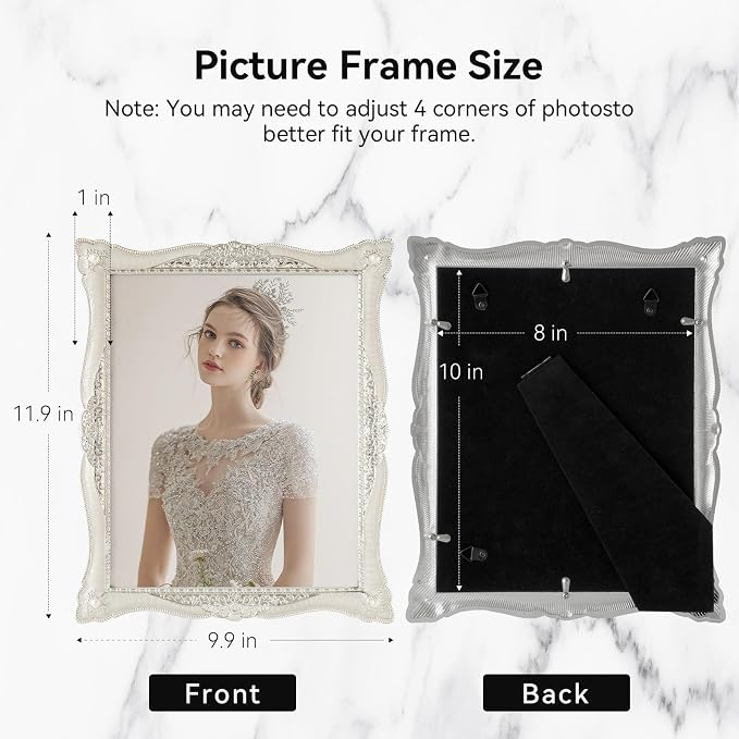DIKAR 8x10 Vintage Picture Frames, Retro Silver Baroque Photo Frame - Image 3