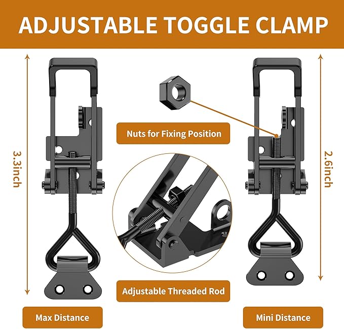 6Pack Heavy Duty Toggle Clamp Latch,4003 Style 1320lbs Capacity Pull Clamp Black Adjustable Quick Release Hasp Clamps for Smoker Cabinet Boxes Case Trunk Jig,Metal Toggle Latch Catch Set