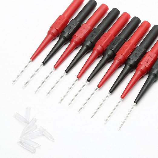 10pcs 0.7mm Back Probe Pins, Electrical Needle Probes, Insulation Piercing Pin Test Probes, 4mm Banana Socket Connection Multimeter Back Probes (Black, Red)