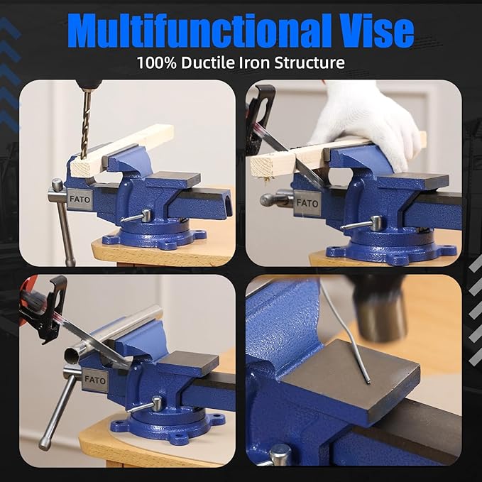 FATO 8 Inch Heavy Duty Bench Vise 8" Home Work Ductile Iron Bench Vise 360°-Degree Swivel Base with Anvil, Utility Combination Pipe Home Vise for Woodworking, Blue
