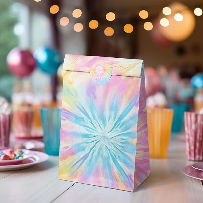 Tie Dye Party Favor Bags – 24 Pcs Pastel Gift Bags - Image 6