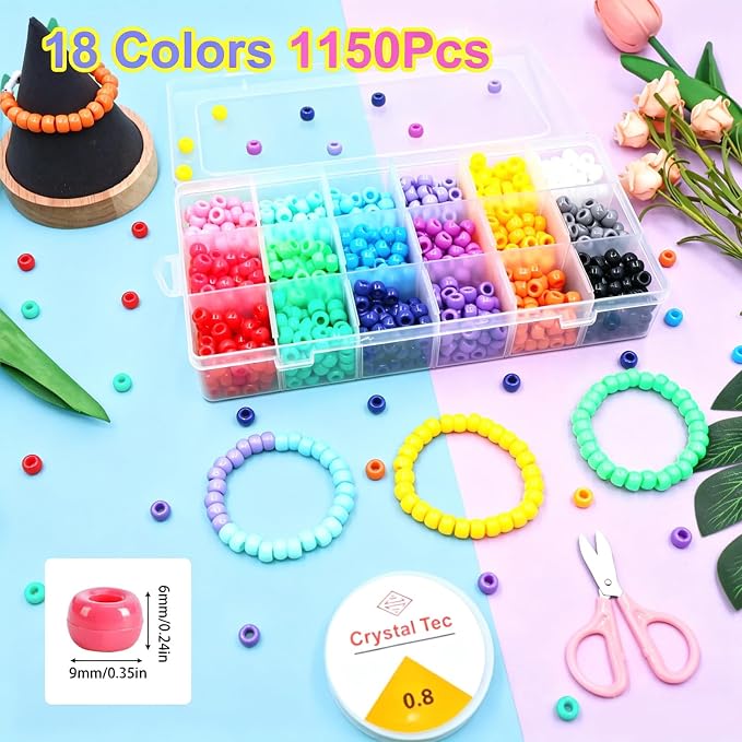 1150+ Pcs Pony Beads Bulk Kit, 18 Colors Kandi Beads - Image 3