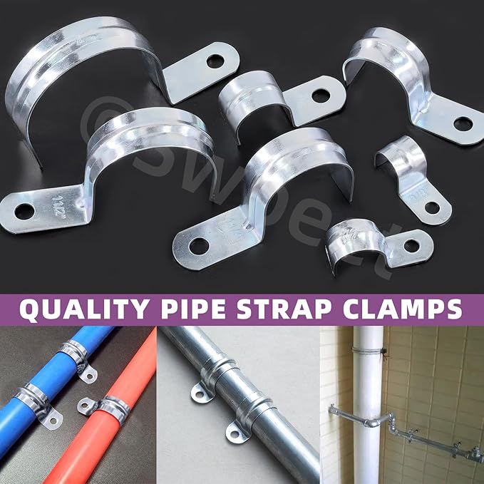 Swpeet 20Pcs 2"(50mm) Zinc Plated One Hole EMT Pipe Strap Kit, Pipe Straps U Bracket Tube Strap Pipe Clamp 1 Hole Snap On Pipe Strap Conduit Clamps Tension Clips for Fixing EMT Conduit Pipe