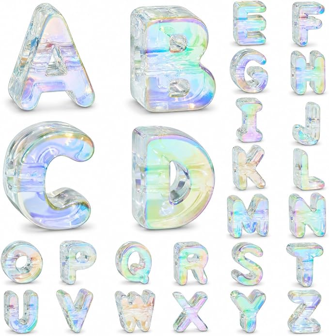 26 Pcs Cute Chunky Clear AB Letter Beads, 20mm Jumbo 3D Acrylic Letter Beads by DoDoBeads