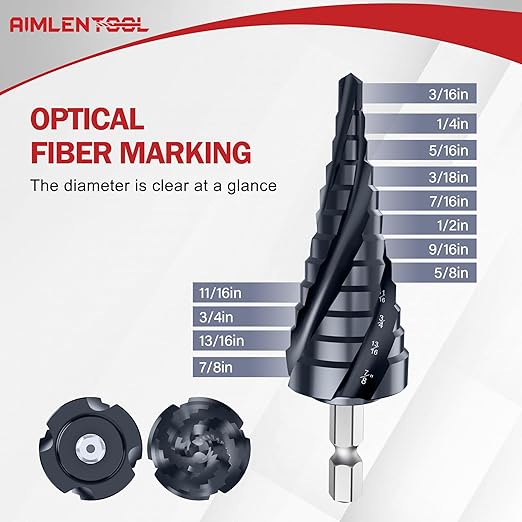 M35 Four Spiral Flute Cobalt Step Drill Bit, 3/16"-7/8" Wear-Resistant TiAlN Coated Four-Flute Step Bit, 1/4" Hex Shank Unibit Step Bit for Metal, Stainless Steel, Aluminum, Wood, Plastic