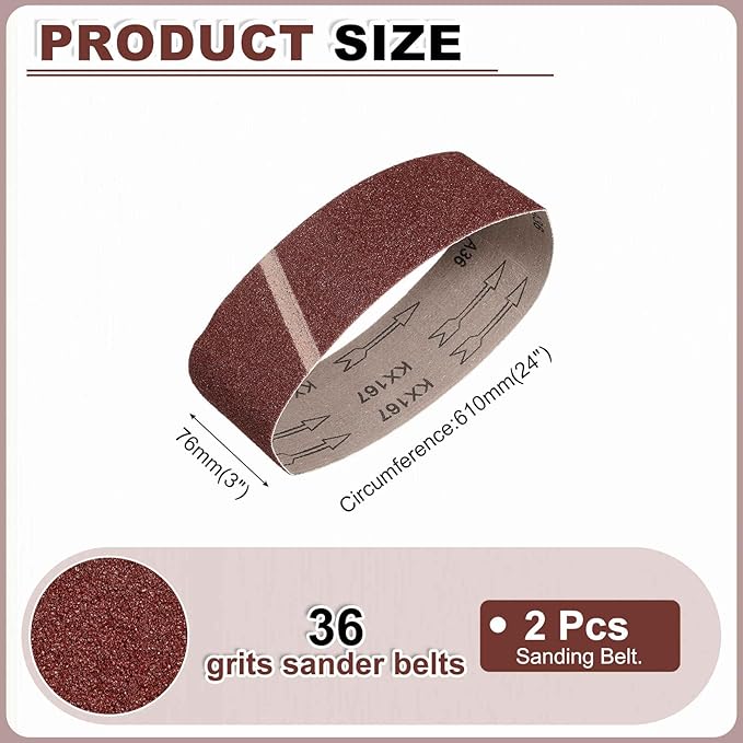 HARFINGTON 3 x 24 Inch Sanding Belts, 10 Pcs 36 Grits Aluminum Oxide Abrasive Belt Sander File Belt for Woodworking, Metal Polishing, Knife Sharpener
