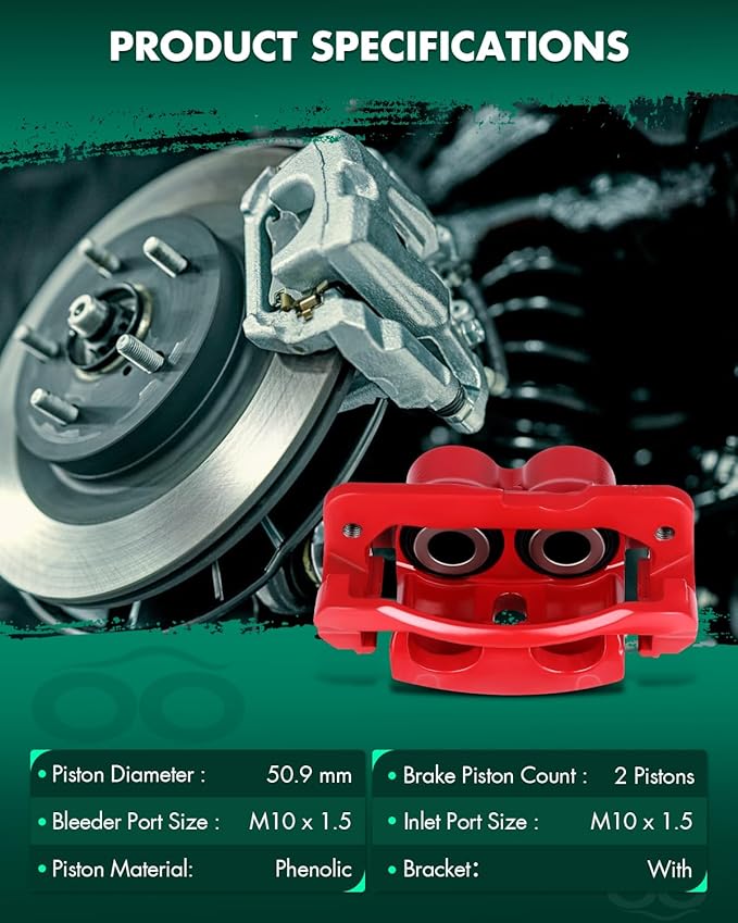 SCITOO Front Left+Right Brake Calipers With Bracket 18-B4728 18-B4729 Red Compatible For Cadillac 2002-2006 For Chevrolet 1999-2009 For GMC 1999-2008 For Hummer 2003-2008