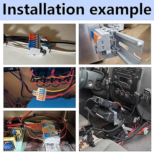 4-in-8-out Lever Terminal Block Kit, Quad Input to Eight Output Splicing Connectors, DIN Rail/Screw Fix, 28-12AWG Conductor, 6 Pack with Mounting Hardware