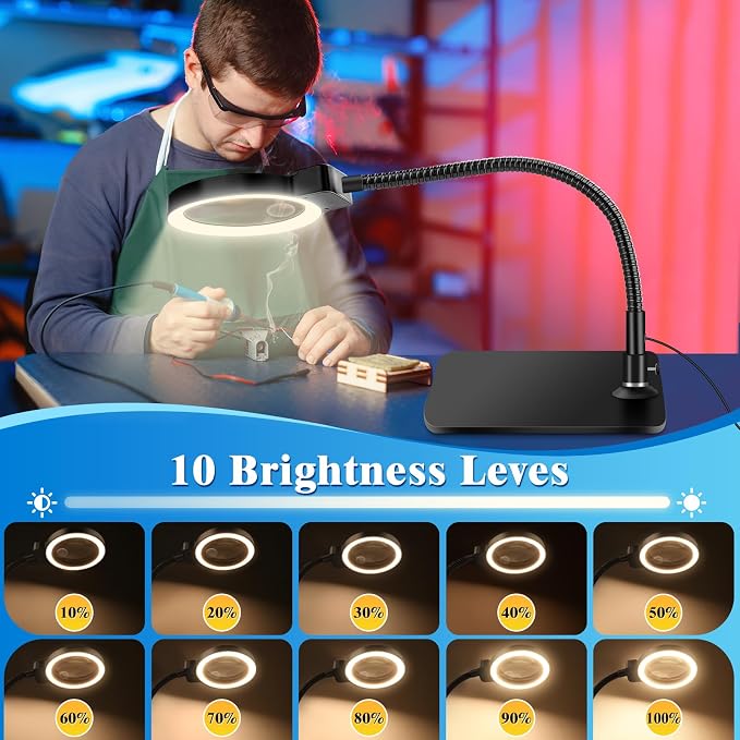 30X 10X Magnifying Glass with Light and Stand, 72 LED 3 Color Modes Stepless - Image 5