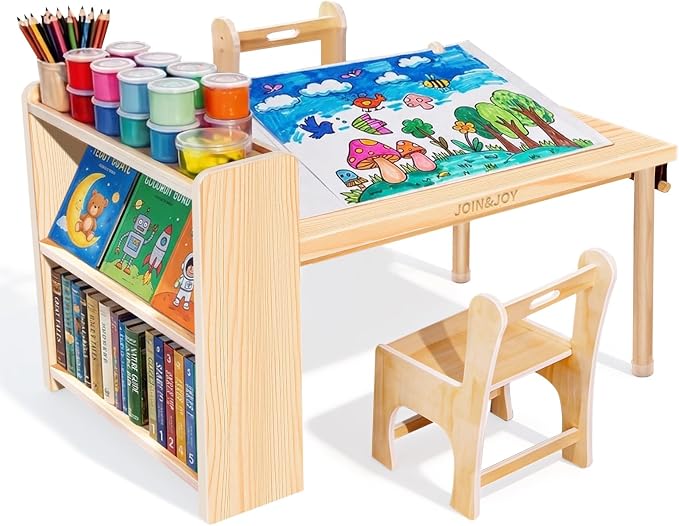 JOIN&JOY Kids Art Table and 2 Chair Set, Toddler Activity by Unknown