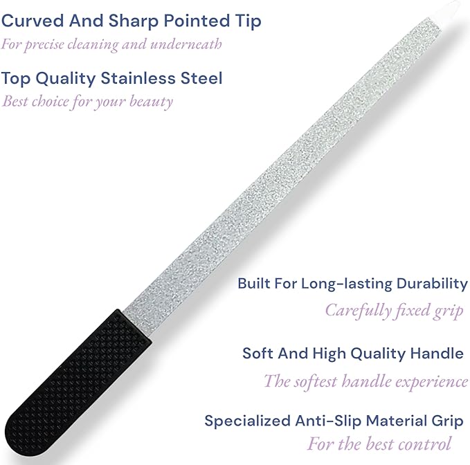 Professional Sapphire Black Nail File – 6.7" Stainless Steel, Double-Sided Metal File, Ergonomic Non-Slip Handle, for Natural, Gel, Acrylic Nails, Manicure & Pedicure Tool