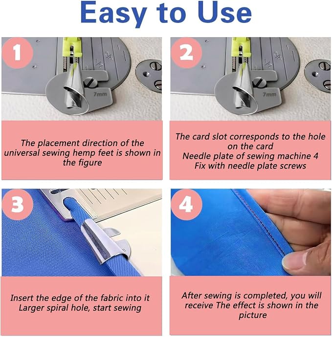 TOOVREN Universal Sewing Rolled Hemmer Foot 4PCS Rolled Hem Presser Foot - Image 7