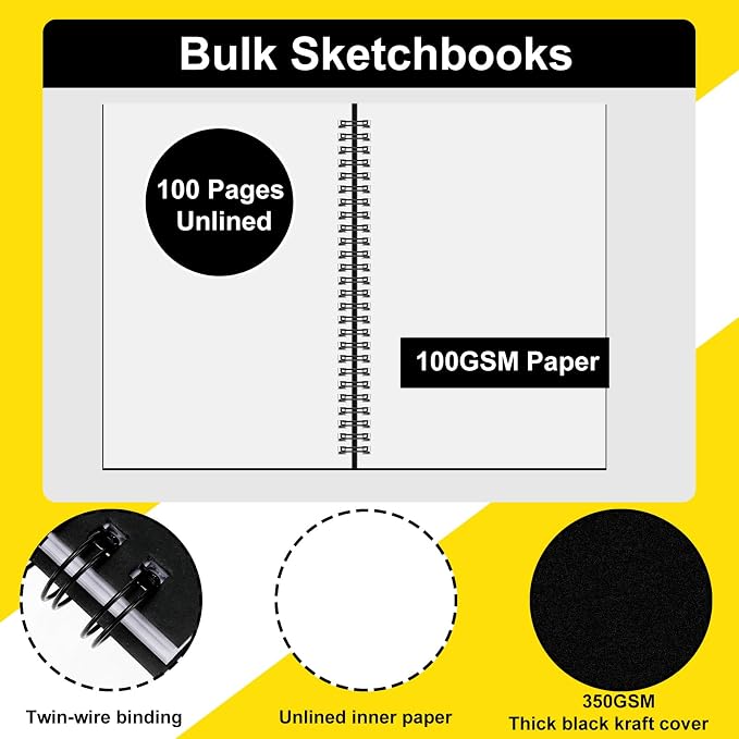 Fulmoon 50 Pcs Black Sketch Book Blank Spiral Notebook Unlined Soft Cover Kraft - Image 3