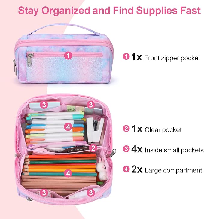 Pencil Case for Girls, Durable Kids Pencil Pouch for School, Wide Opening Soft - Image 4