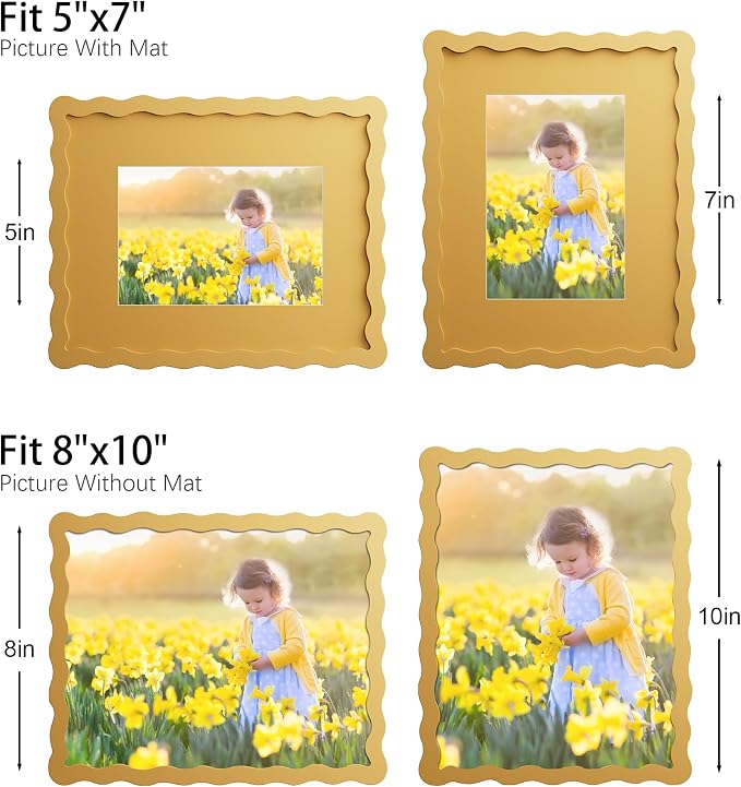 8x10 Picture Frame with Mat for 5x7, Wavy Edge Wooden Real Glass Photo Frame - Image 4