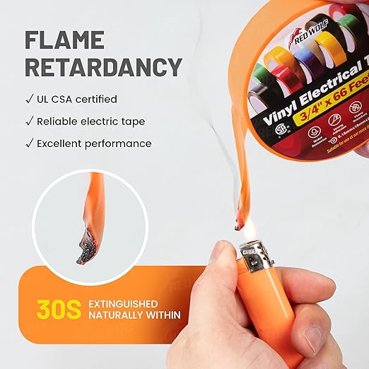 RED WOLF 10 Pack Colored Electrical Tape 3/4 Inch x 66 Ft Industrial Grade UL/CSA Listed 7 Mil Thick Flame Retardant High Temp Waterproof Electrical PVC Tape Electric Super Vinyl Rated 600V