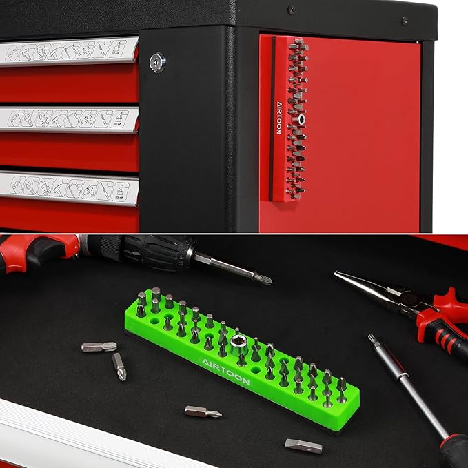 AIRTOON 2PCS 1/4" Magnetic Hex Bit Holder, 43 Holes Bit Storage with Strong Magnetic Base, Magnetic Screwdriver Bit Organizer, Red and Green