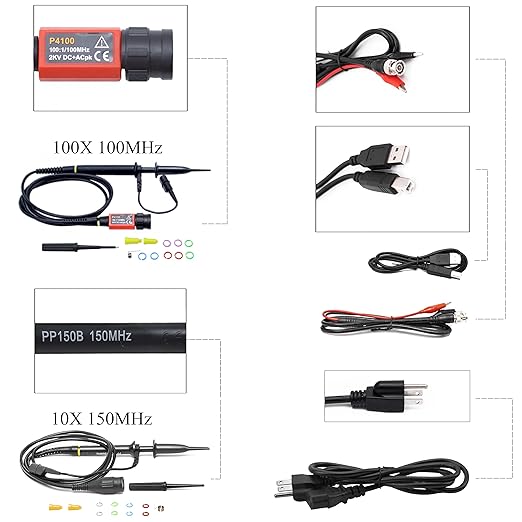 Hantek DSO2C15 Digital Storage Oscilloscope 150MHz Bandwidth 2CH Dual Channel 1GSa/s 8M Memory Depth with High Voltage Probe