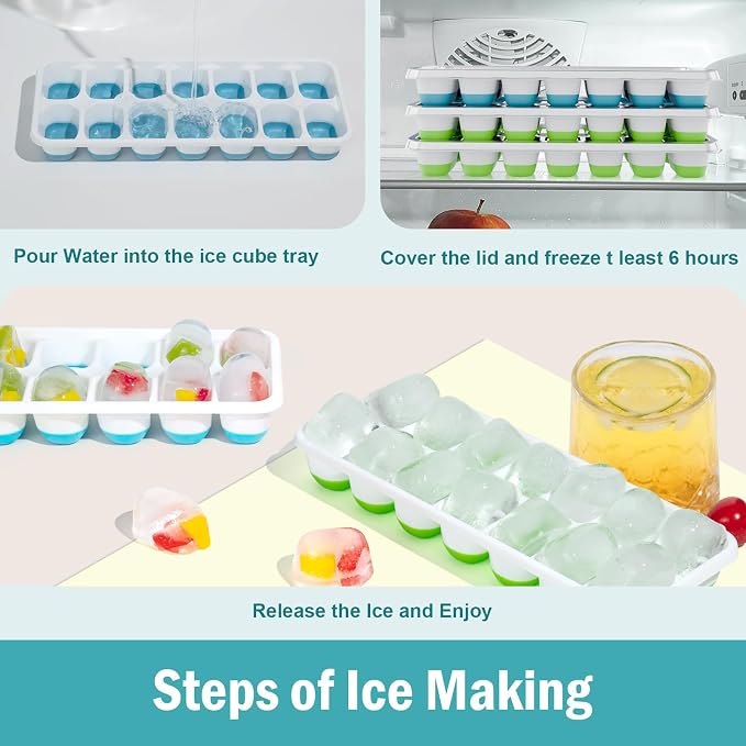 3 Pack Ice Cube Trays with Lid for Freezer, Flexible Silicone Bottom for Easy - Image 4