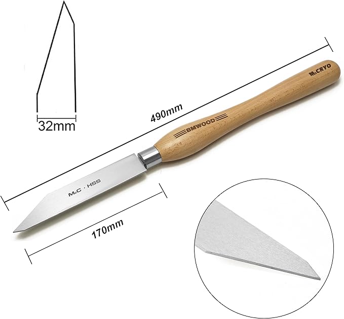 M2 Cryo HSS 2mm Thin Parting Tool with 12-1/2" Beech Handle for Woodlathe Chisels