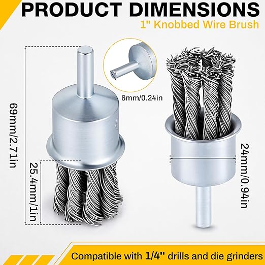 10 Pack 1 Inch Knot Wire Brush for Drill- 1/4 Inch Shank Die Grinder Wire Wheel Sturdy Twist Drill Grinder Attachment for Paint Removal, Cleaning, Deburring Carbon Steel Black