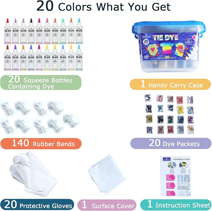 WINSONS Tie Dye Kit 20 Colors Permanent Fabric Dye Art Set - Image 2