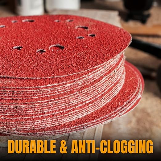 POWERTEC 120 Grit, 50 PK, 6 Inch Sanding Discs – Hook and Loop, 6-Hole Aluminum Oxide Orbital Sander Pads, Woodworking Round Sandpaper for Random Orbital, Air, Pneumatic & DA Sanders (45212-P2)