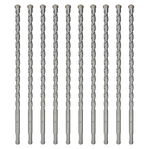 10-Pack SDS Plus 1/2 inch x 8 inch Rotary Hammer Drill Bits, Carbide Tipped for Brick, Stone and Concrete (1/2'' x 8'')