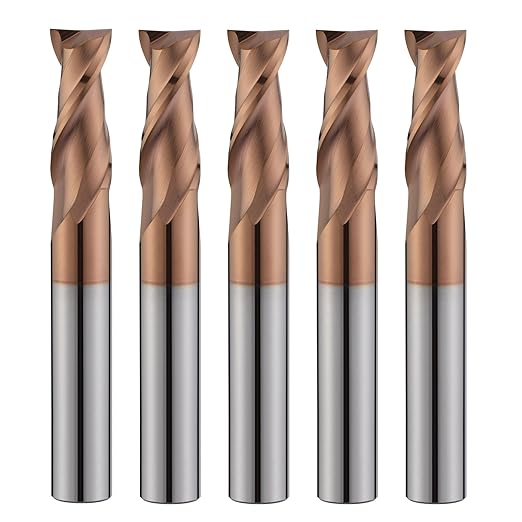 2 Flute 3/16" Carbide Square End Mill 5PCS Micrograin Milling Bits Sets TISIN Coating CNC Router Bit for Steel