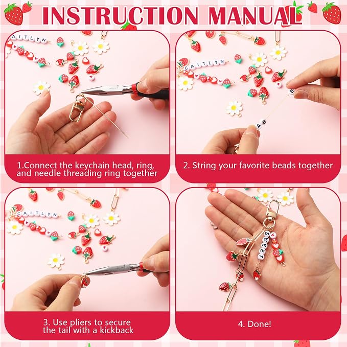 CraftyDream 558 Pcs Strawberry Charms Keychain Making Kit Strawberry Beads DIY - Image 3