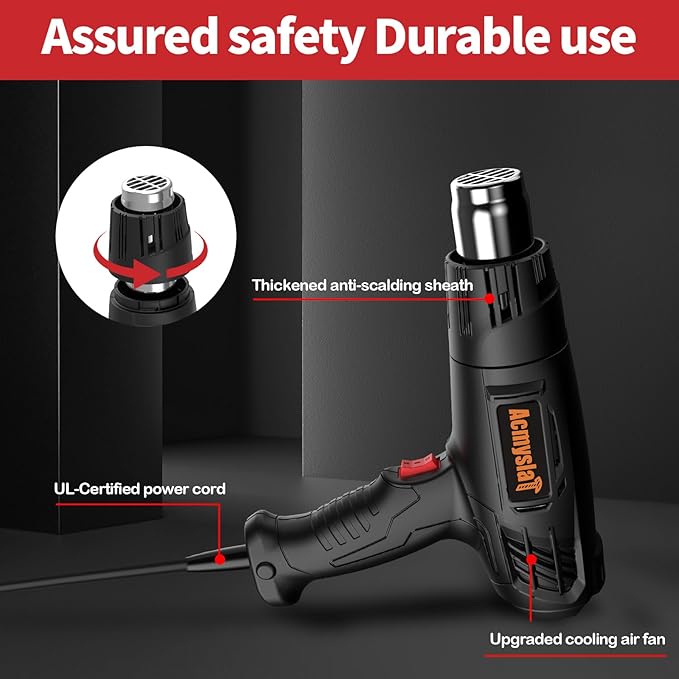 Heat Gun Heavy Duty Soldering Hot Air Gun Variable Temperature Settings 572℉~932℉ (300℃-500℃) with 4 Heat Gun Attachment Nozzles Kit for Shrink Tubing, Wrap, Crafts, Resin