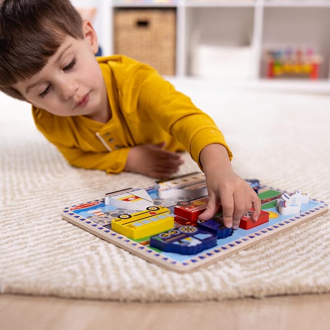 Melissa & Doug Vehicles Wooden Chunky Puzzle, Educational Screen Free Activity - Image 6