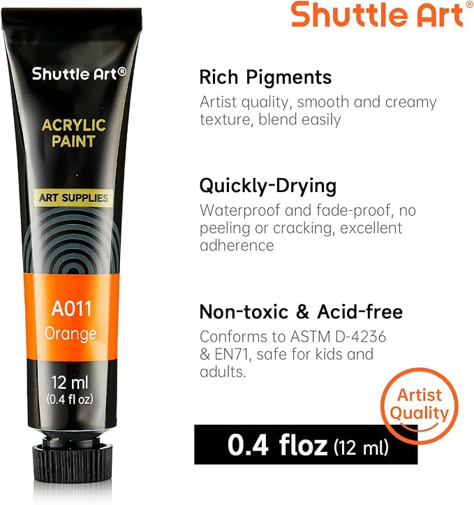 Shuttle Art Acrylic Paint Set, 15 x 12ml Tubes Artist Quality Non Toxic Rich - Image 4