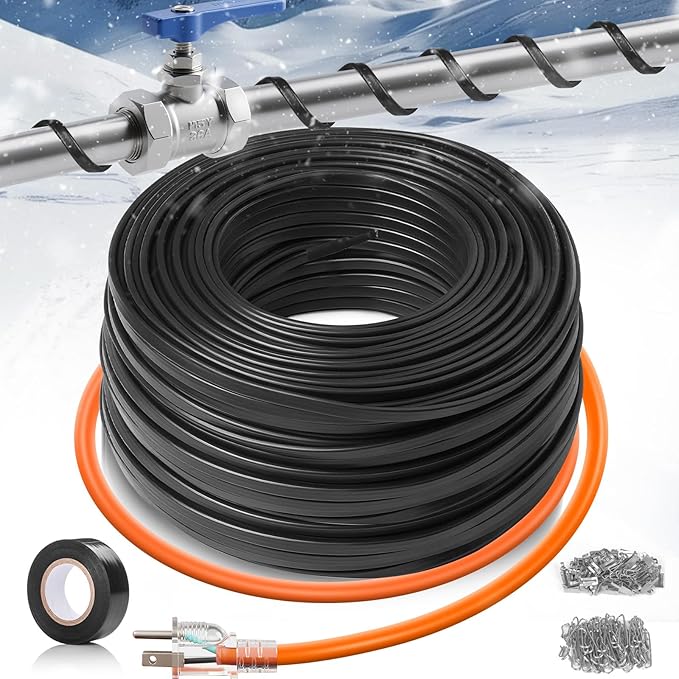 Pipe Heating Cable 200FT (3FT-200FT) for Metal & Plastic Water Pipes - Freeze Protection up to -40°F, 5W/FT 120V Heat Tape to Keep Water Flowing