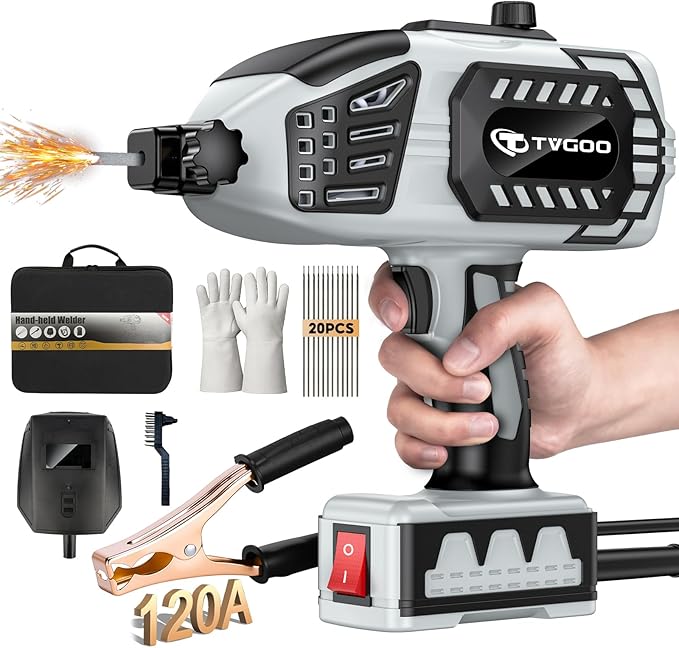Portable Handheld Welding Machine - 110V IGBT Inverter Handheld Welder, 20-120A ARC Adjustable Current, Hot Start & Anti-Stick for 3/32"-1/8" Welding Rods(Grey)