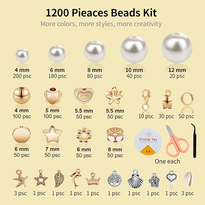 1200Pcs Pearl Beads for Bracelets, Bracelet Making Kit for Adults, Kids - Image 2