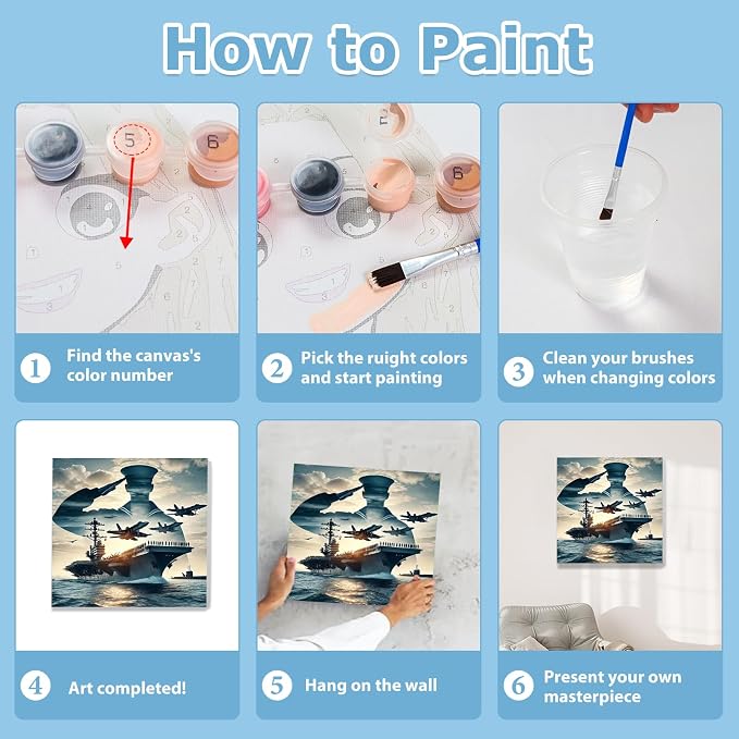 hkejoi Navy Paint by Numbers Kit - Image 7