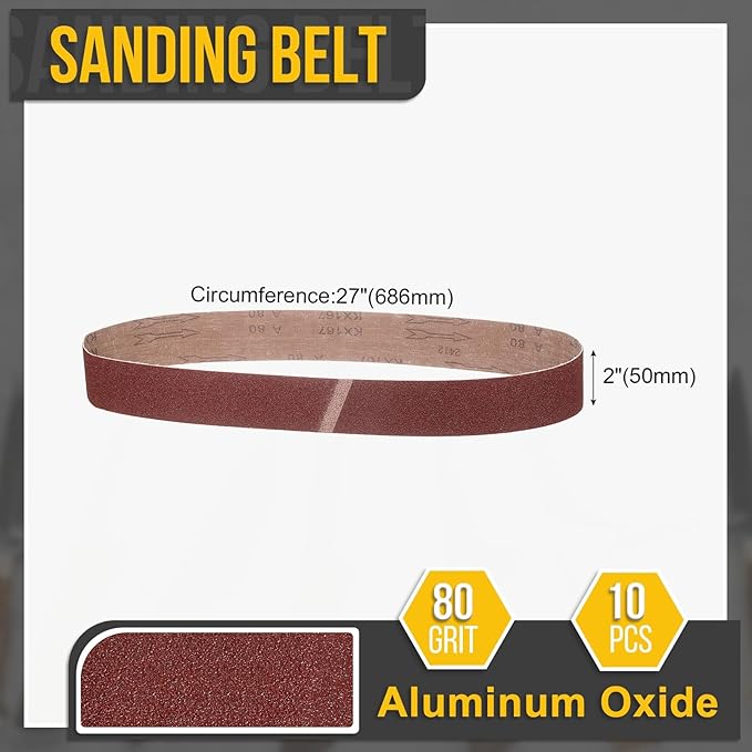 2 x 27 Inch Sanding Belt, 10 Pcs 80 Grit Knife Sharpener Belts Work Sharpening for Belt Sander Knife Carving Tool Metal Working