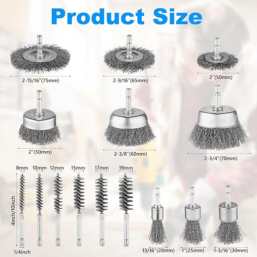 Rocaris 15 Pcs Carbon Steel Wire Wheel Brush, Cup Brush, Wheel Brush, Pen Brush, Bore Brush Set with 1/4-Inch Shank for Rust Removal, Corrosion and Scrub Surfaces