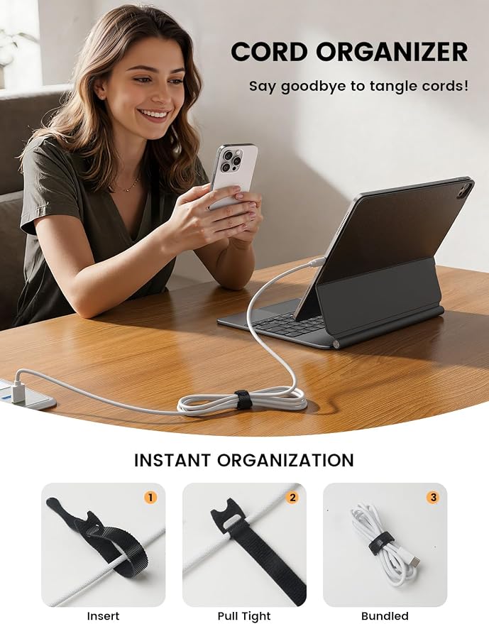 Lamicall 100Pack Reusable Cable Ties, 6 Inches Durable Cord Organizer Nylon - Image 5